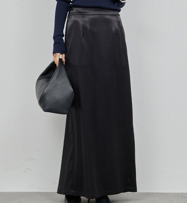  「【手洗い可能】ストレッチサテンタイトスカート」|スカート|ブラック