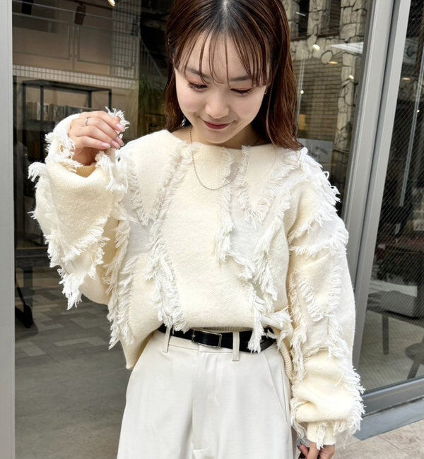  「【新色追加/ブラウン】フリンジニット」|ニット・セーター|