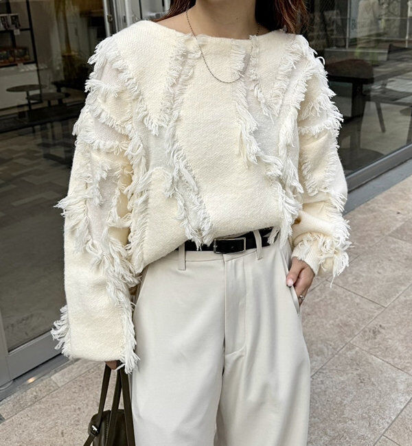  「【新色追加/ブラウン】フリンジニット」|ニット・セーター|