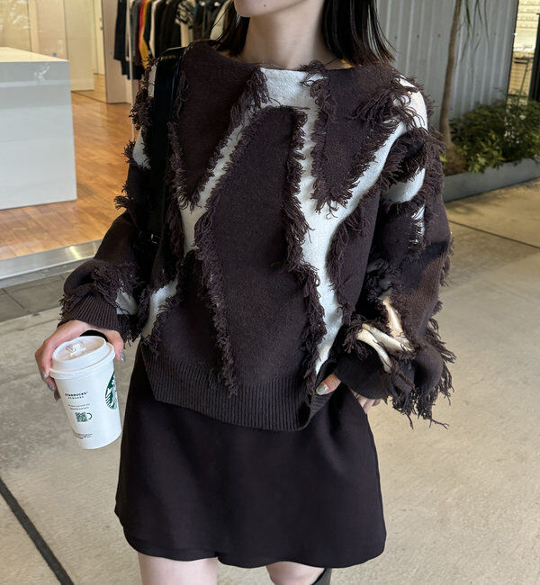  「【新色追加/ブラウン】フリンジニット」|ニット・セーター|ブラウン