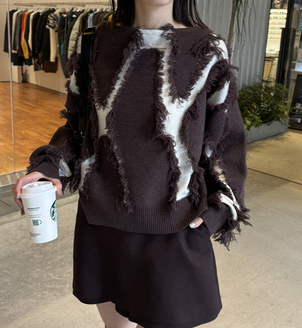  「【新色追加/ブラウン】フリンジニット」|ニット・セーター|