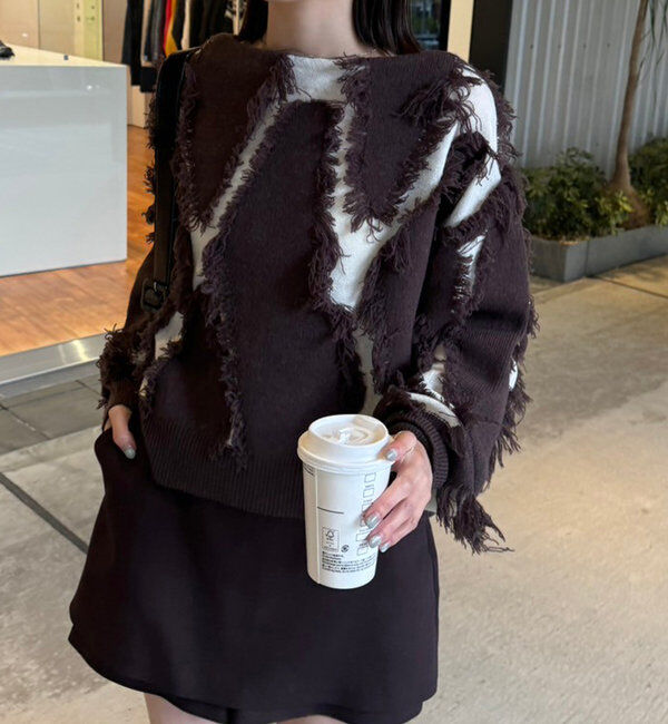  「【新色追加/ブラウン】フリンジニット」|ニット・セーター|