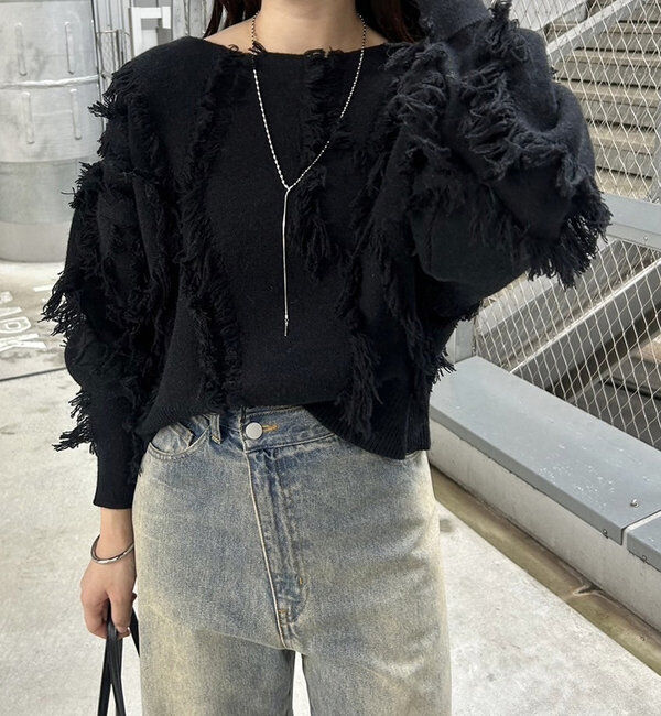  「【新色追加/ブラウン】フリンジニット」|ニット・セーター|