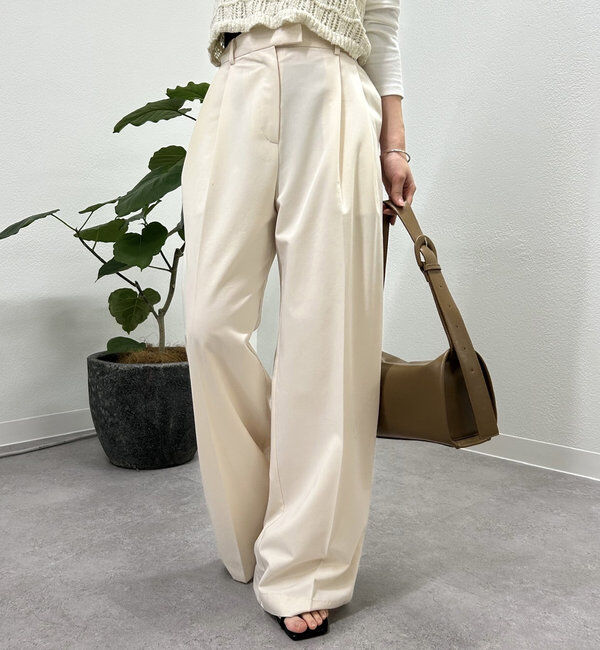  「ピンストライプタックワイドパンツ」|チノ|アイボリー