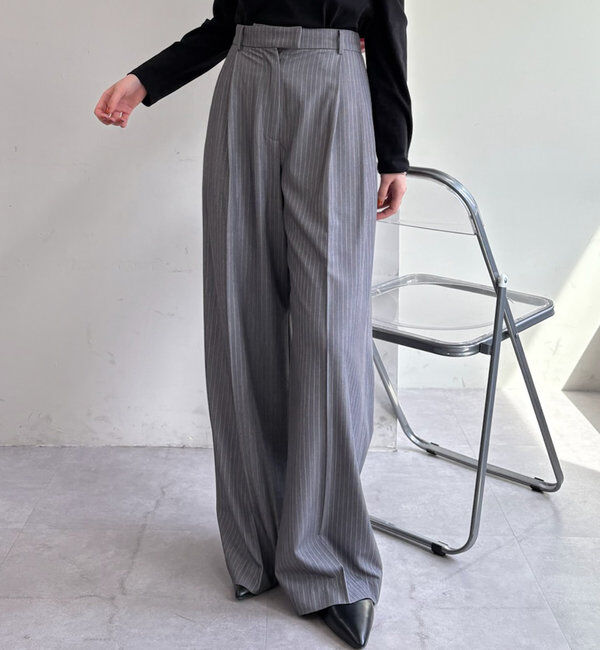  「ピンストライプタックワイドパンツ」|チノ|