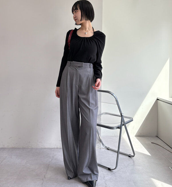  「ピンストライプタックワイドパンツ」|チノ|