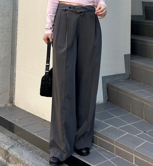  「ピンストライプタックワイドパンツ」|チノ|