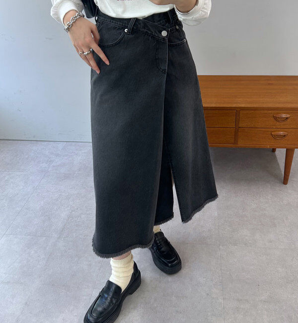  「ラップデニムスカート」|スカート|ブラック