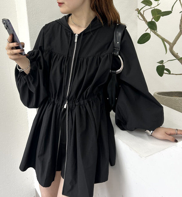  「フーディーギャザーパーカー」|シャツ・ブラウス|ブラック