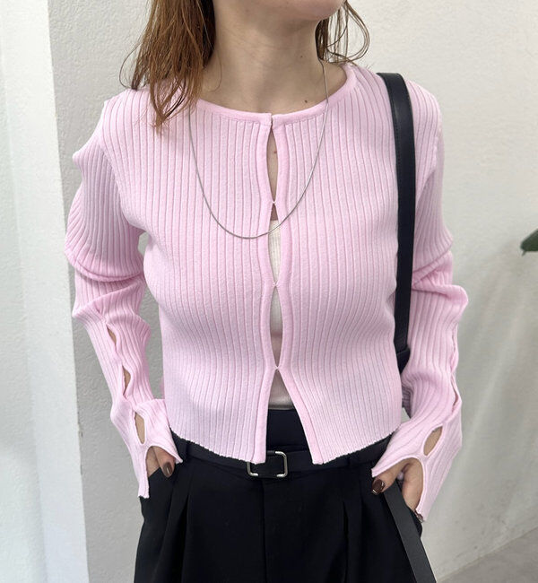  「ラウンドスリットニット」|ニット・セーター|ピンク