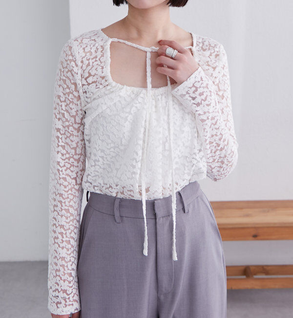  「シアーチョーカーリボンロンT」|Tシャツ・カットソー|