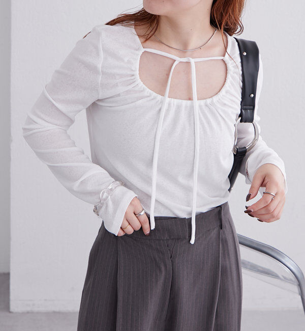  「シアーチョーカーリボンロンT」|Tシャツ・カットソー|