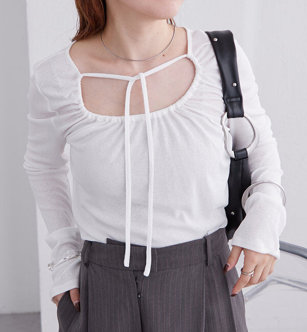  「シアーチョーカーリボンロンT」|Tシャツ・カットソー|