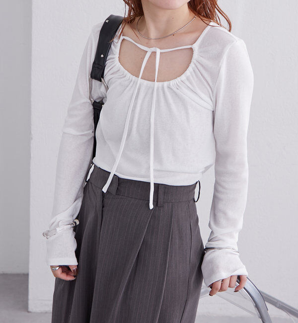  「シアーチョーカーリボンロンT」|Tシャツ・カットソー|