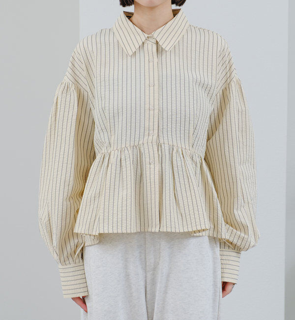  「ストライプペプラムブラウス」|シャツ・ブラウス|