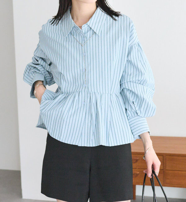  「ストライプペプラムブラウス」|シャツ・ブラウス|