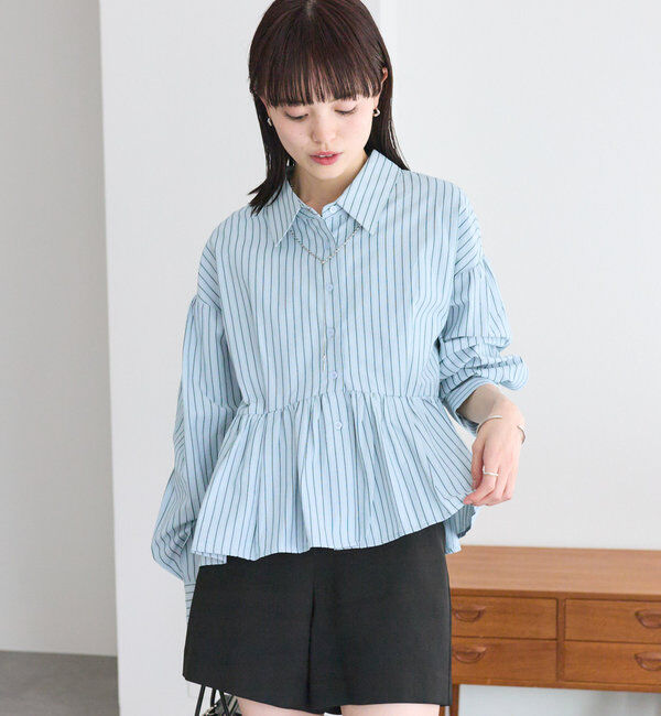  「ストライプペプラムブラウス」|シャツ・ブラウス|