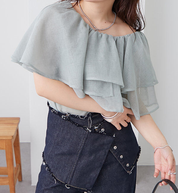  「シアーフリルオフショルブラウス」|シャツ・ブラウス|グリーン