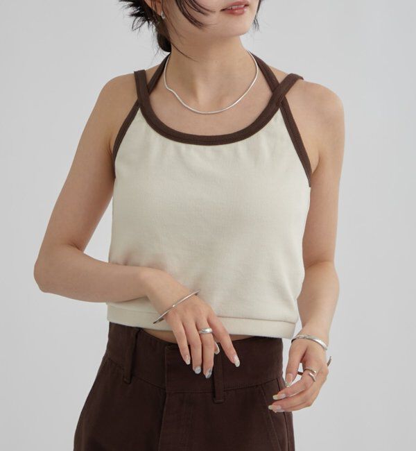  「カップ付き 配色キャミ」|キャミソール|アイボリー
