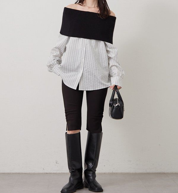  「オフショルリブストライプシャツ」|シャツ・ブラウス|