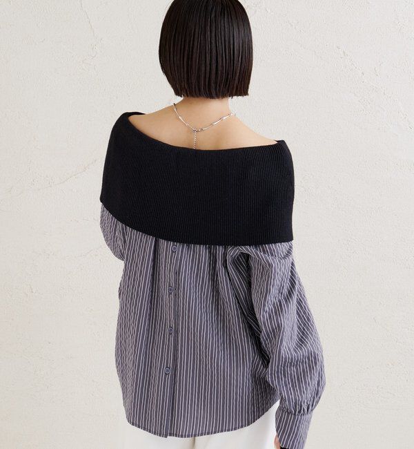  「オフショルリブストライプシャツ」|シャツ・ブラウス|