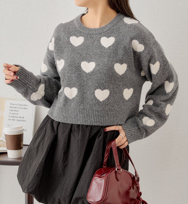  「【リバーシブル】ハートジャガードニット」|ニット・セーター|グレー