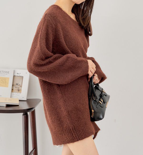  「ベロアリボンワンショルシャギーミニワンピース」|ワンピース|