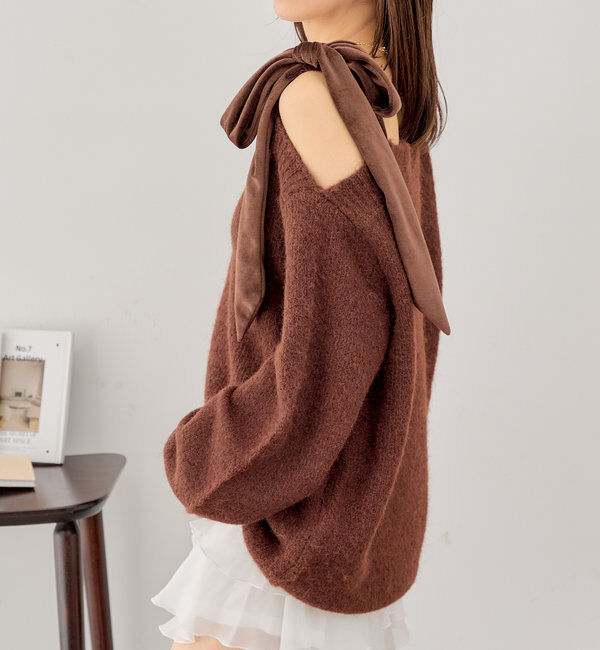  「ベロアリボンワンショルシャギーミニワンピース」|ワンピース|