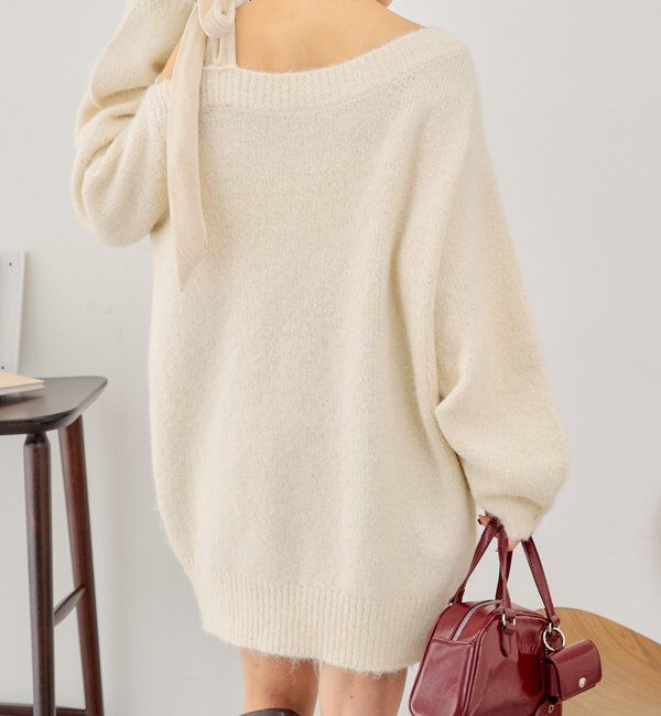  「ベロアリボンワンショルシャギーミニワンピース」|ワンピース|