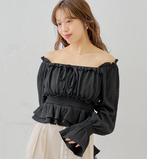  「シャーリングパワショルフリルトップス」|シャツ・ブラウス|