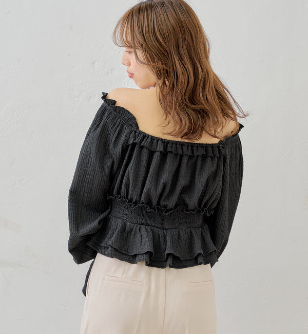  「シャーリングパワショルフリルトップス」|シャツ・ブラウス|