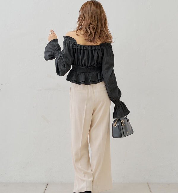  「シャーリングパワショルフリルトップス」|シャツ・ブラウス|