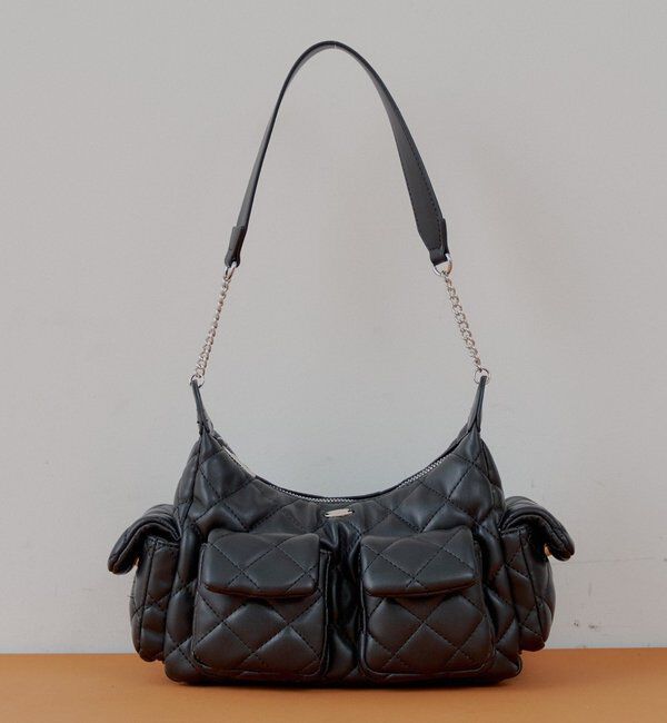  「ポケットデザインキルティングバッグ」|ボストンバッグ|ブラック