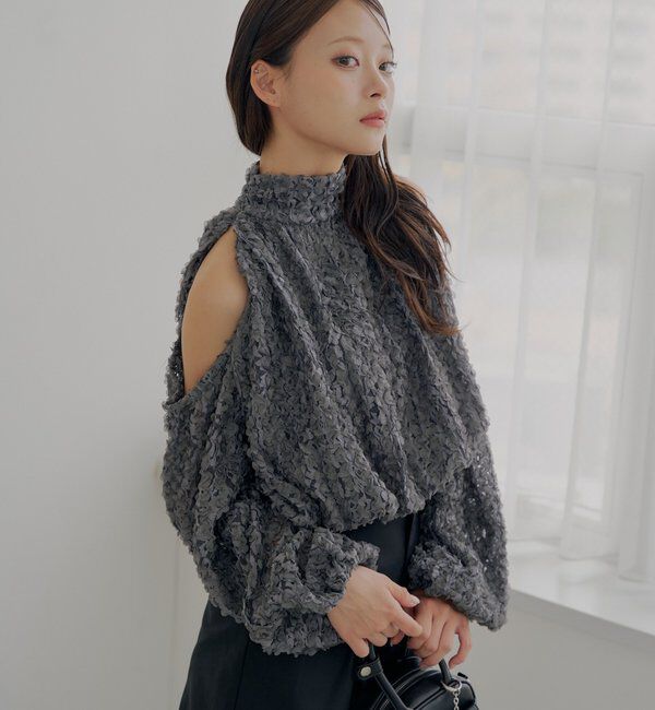  「袖スリットボリュームアメスリブラウス」|シャツ・ブラウス|チャコールグレー