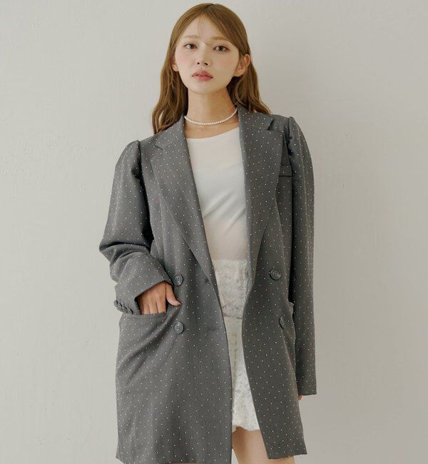  「【SALON by Chico】ローズコサージュ付きパフロングジャケット」|テーラードジャケット|