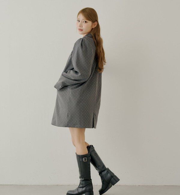  「【SALON by Chico】ローズコサージュ付きパフロングジャケット」|テーラードジャケット|