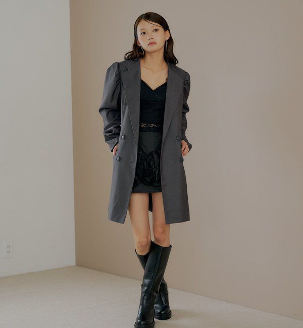  「【SALON by Chico】ローズコサージュ付きパフロングジャケット」|テーラードジャケット|