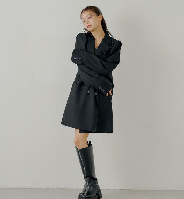  「【SALON by Chico】ローズコサージュ付きパフロングジャケット」|テーラードジャケット|