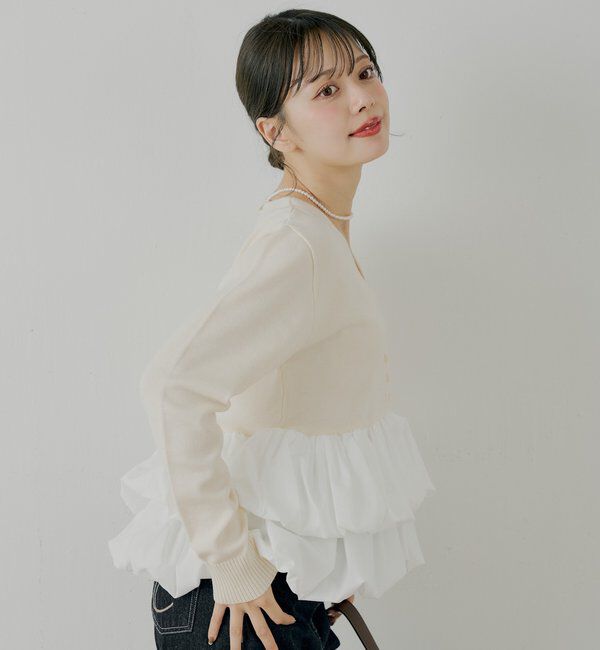 「【SALON by Chico】フリルドッキングチュニック」|ニット・セーター|