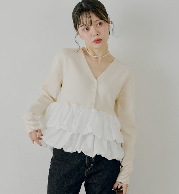 「【SALON by Chico】フリルドッキングチュニック」|ニット・セーター|