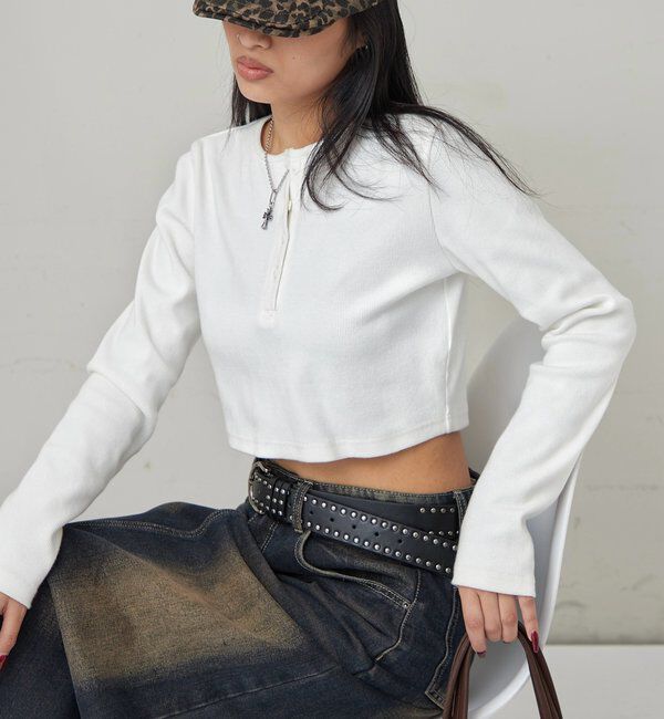  「【WEB限定】ヘンリーネックショートトップス」|Tシャツ・カットソー|オフホワイト