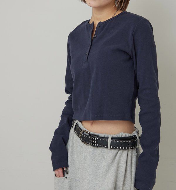  「【WEB限定】ヘンリーネックショートトップス」|Tシャツ・カットソー|ネイビー