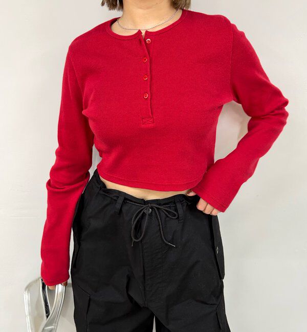  「【WEB限定】ヘンリーネックショートトップス」|Tシャツ・カットソー|レッド