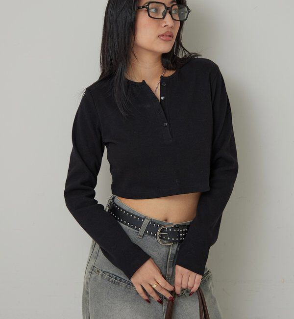  「【WEB限定】ヘンリーネックショートトップス」|Tシャツ・カットソー|