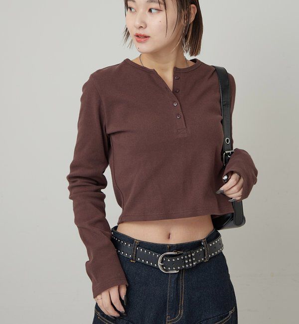  「【WEB限定】ヘンリーネックショートトップス」|Tシャツ・カットソー|