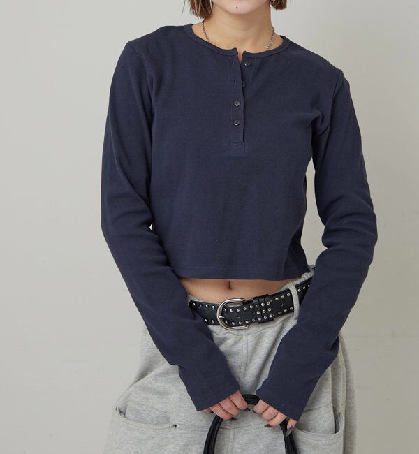  「【WEB限定】ヘンリーネックショートトップス」|Tシャツ・カットソー|