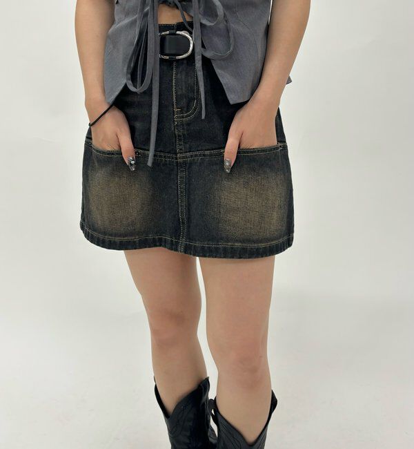 「スラッシュポケットデニムミニスカート」|スカート|