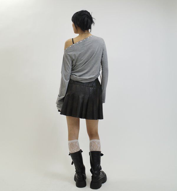  「ヴィンテージライクレザープリーツミニスカート」|スカート|