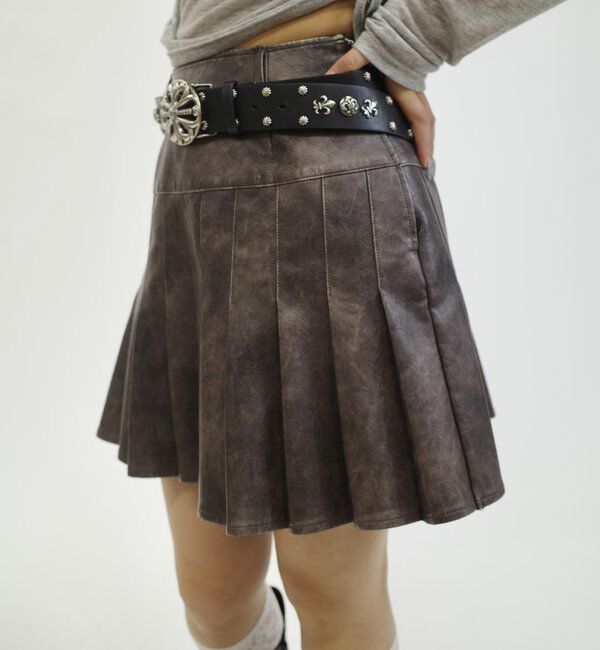  「ヴィンテージライクレザープリーツミニスカート」|スカート|