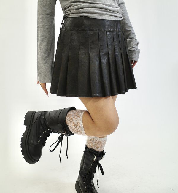  「ヴィンテージライクレザープリーツミニスカート」|スカート|